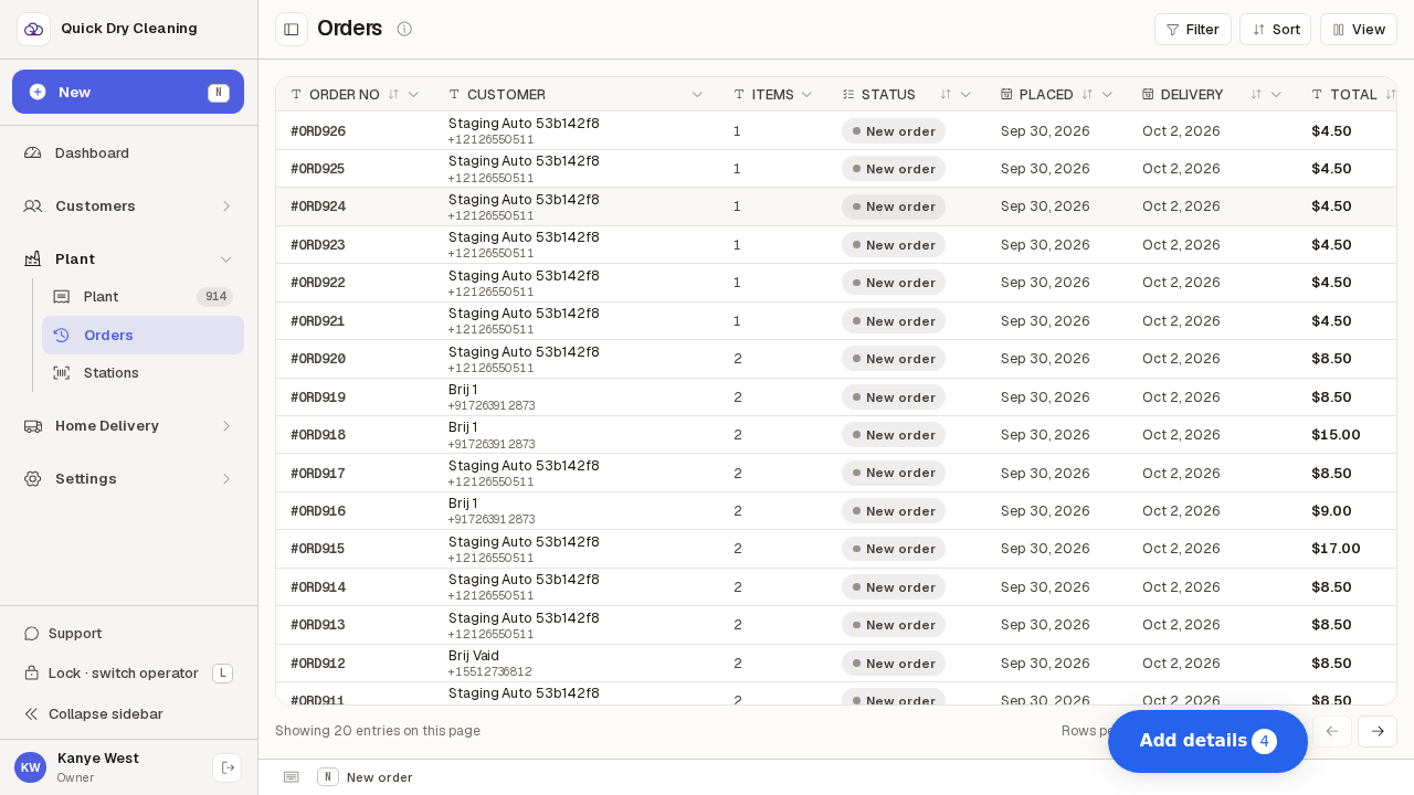The order history with one of its columns hidden from view.