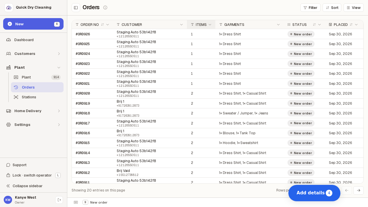 The Customer column widened on the order history.