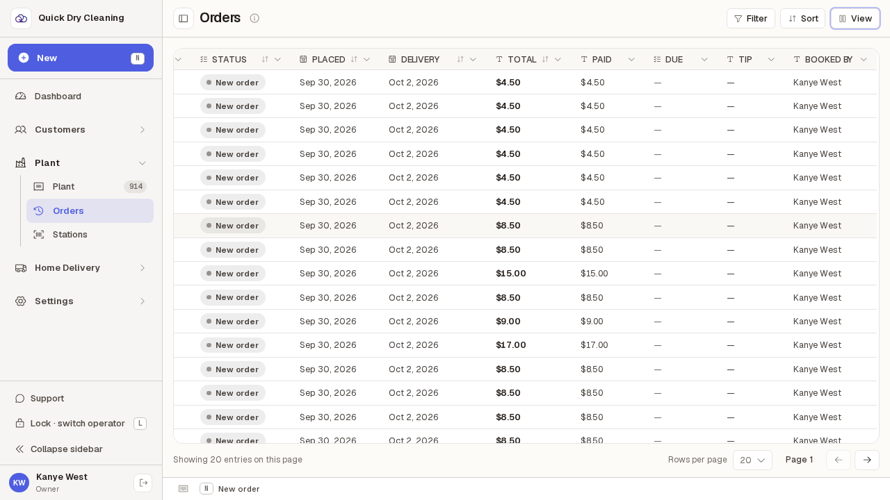 The order history with extra columns switched on.