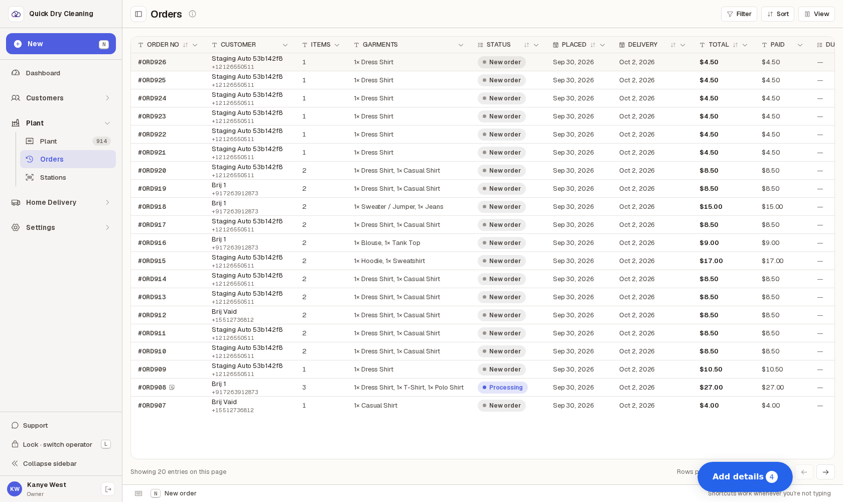 An order history row that opens nothing when it is clicked.
