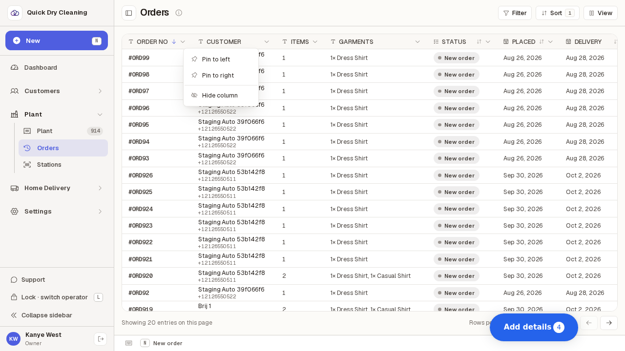 A column menu with no sort options, because that column cannot be sorted.