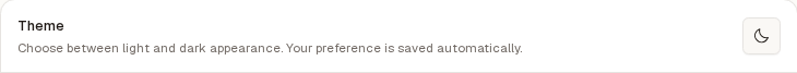 The Theme row back in the light theme, its button showing a moon again.
